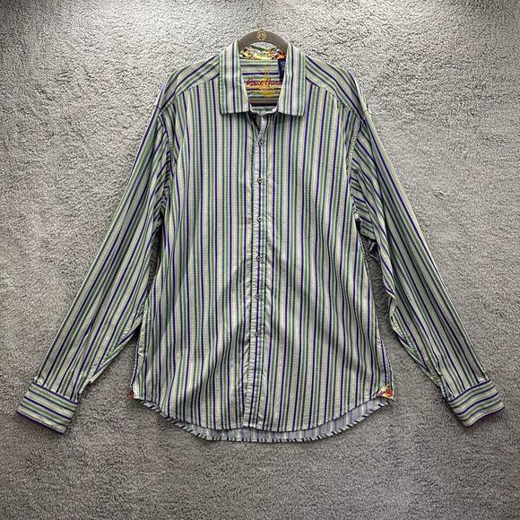 Robert Graham Men's 2XLT Long Sleeve Button Up Green Purple Quilt Cuff Design - Picture 1 of 12